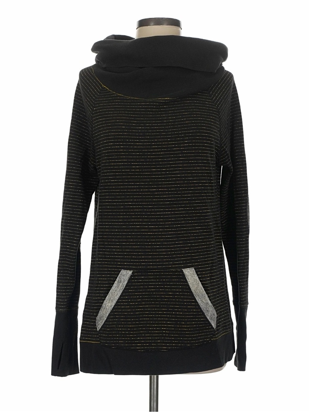 Victoria's Secret Black Striped Cowl Neck Sweater with Gray Pocket Accents